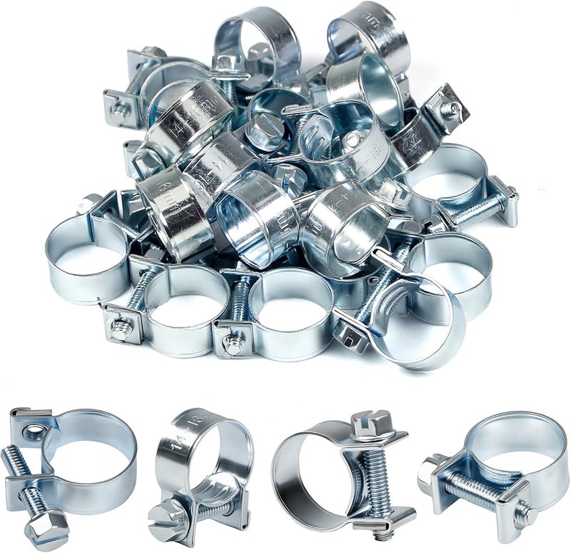 MroMax 26Pcs 3/8" Mini Fuel Line Clamps, 9/16"-5/8" Dia (14-16mm) Fuel Injection Gas Line Hose Clamps, Adjustable Zinc Plated Pipe Hose Clip Tube Clamps for Diesel/Petrol Pipe in Automotive, Truck - Image 1